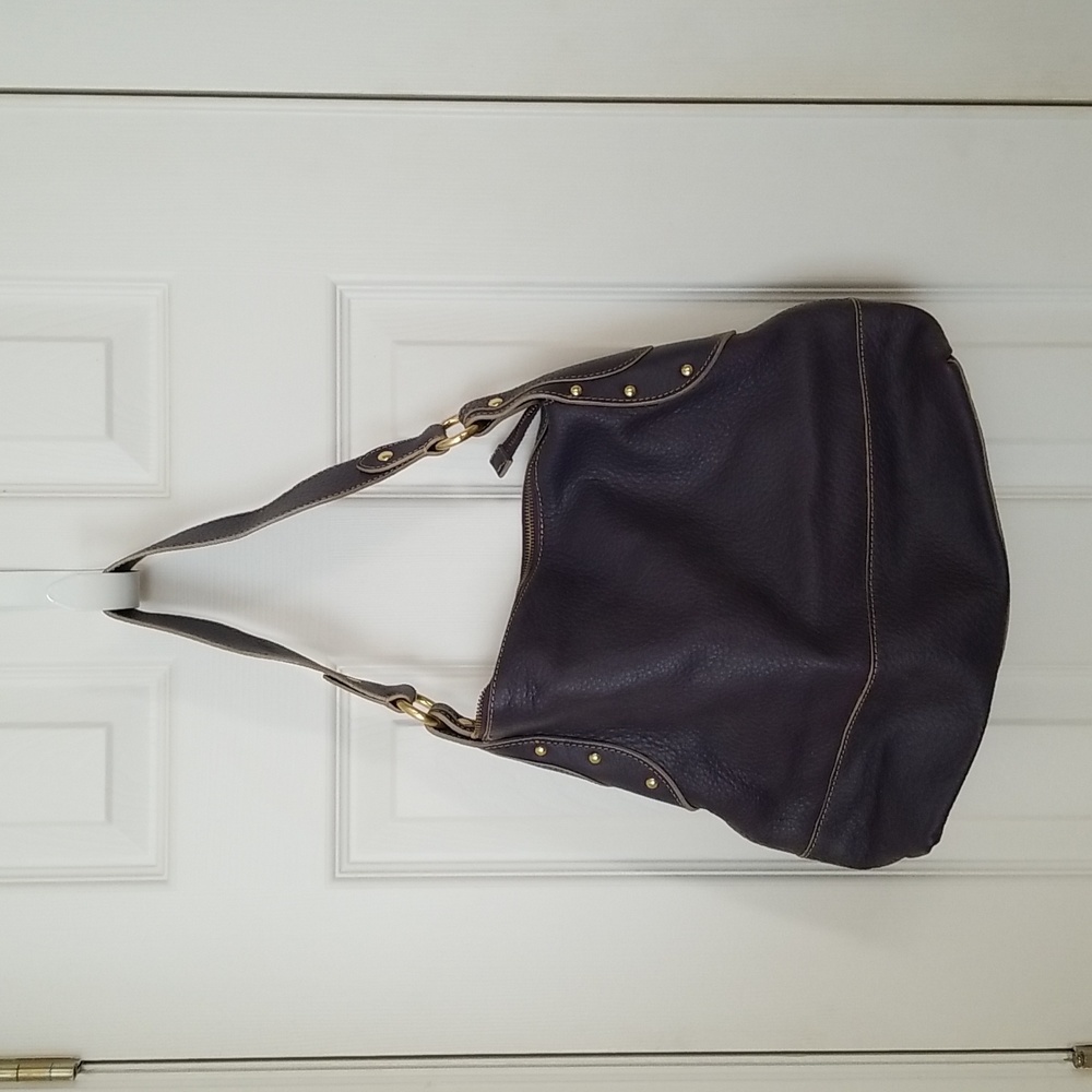 Maxx New York Pebble Leather Top Zip Hobo Bag